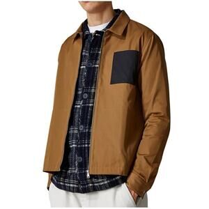 WAX London Chase Shirt Jacket in Dark Tan w/Black Pocket in Large NWT